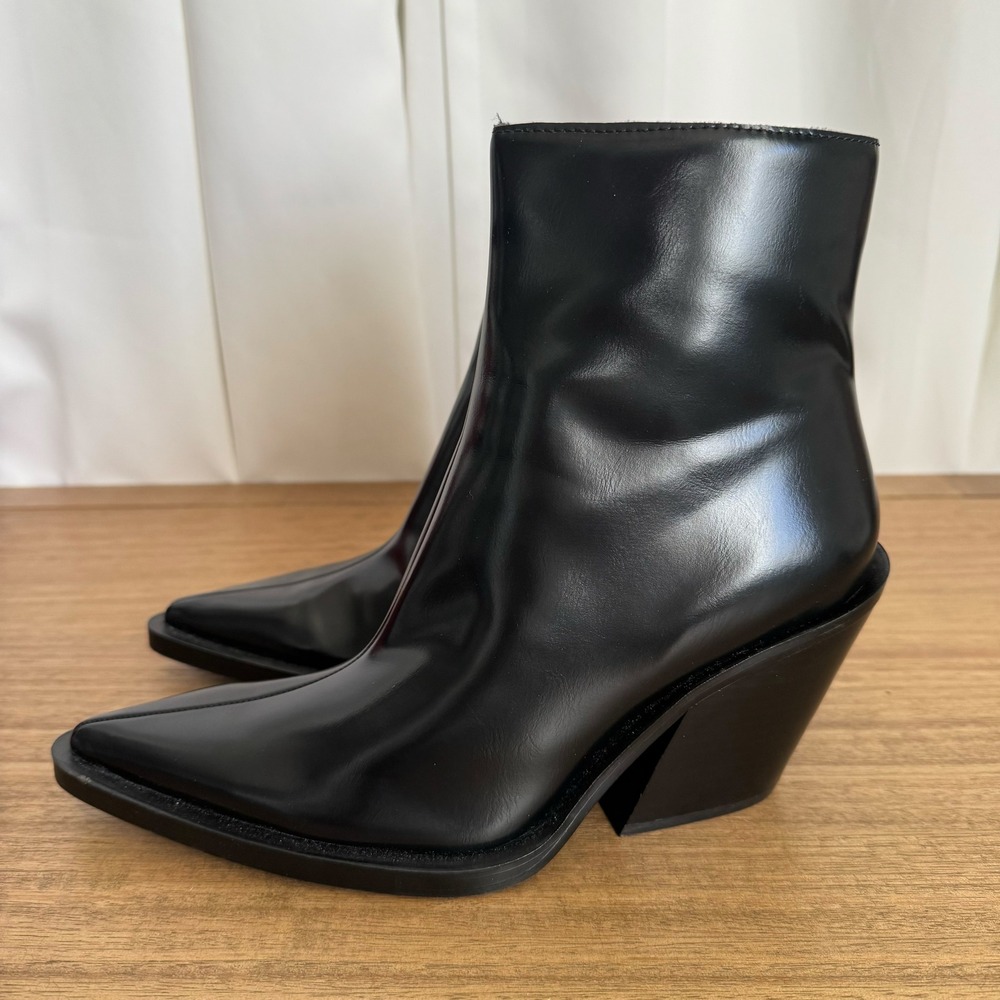 Zara Ankle Boots Womens 6.5 Black Pointed Toe Block Heel Zip Starfit Modern NWT - Picture 3 of 12